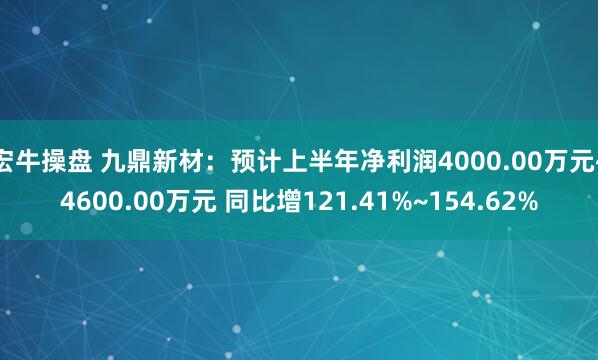 宏牛操盘 九鼎新材：预计上半年净利润4000.00万元~4600.00万元 同比增121.41%~154.62%